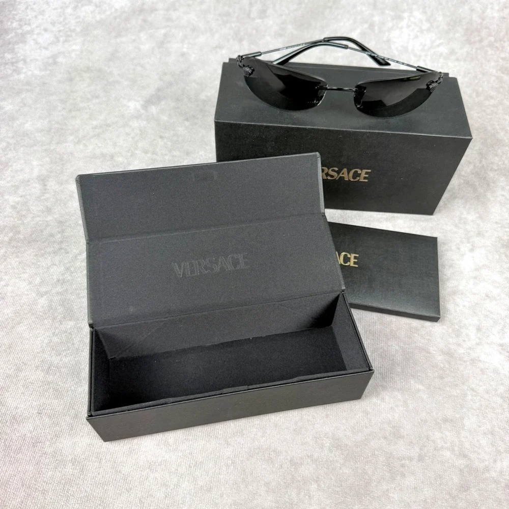 Versace MOD 2279 Black Rimless Sunglasses Grey Lens Italy 60 18 135 NEW